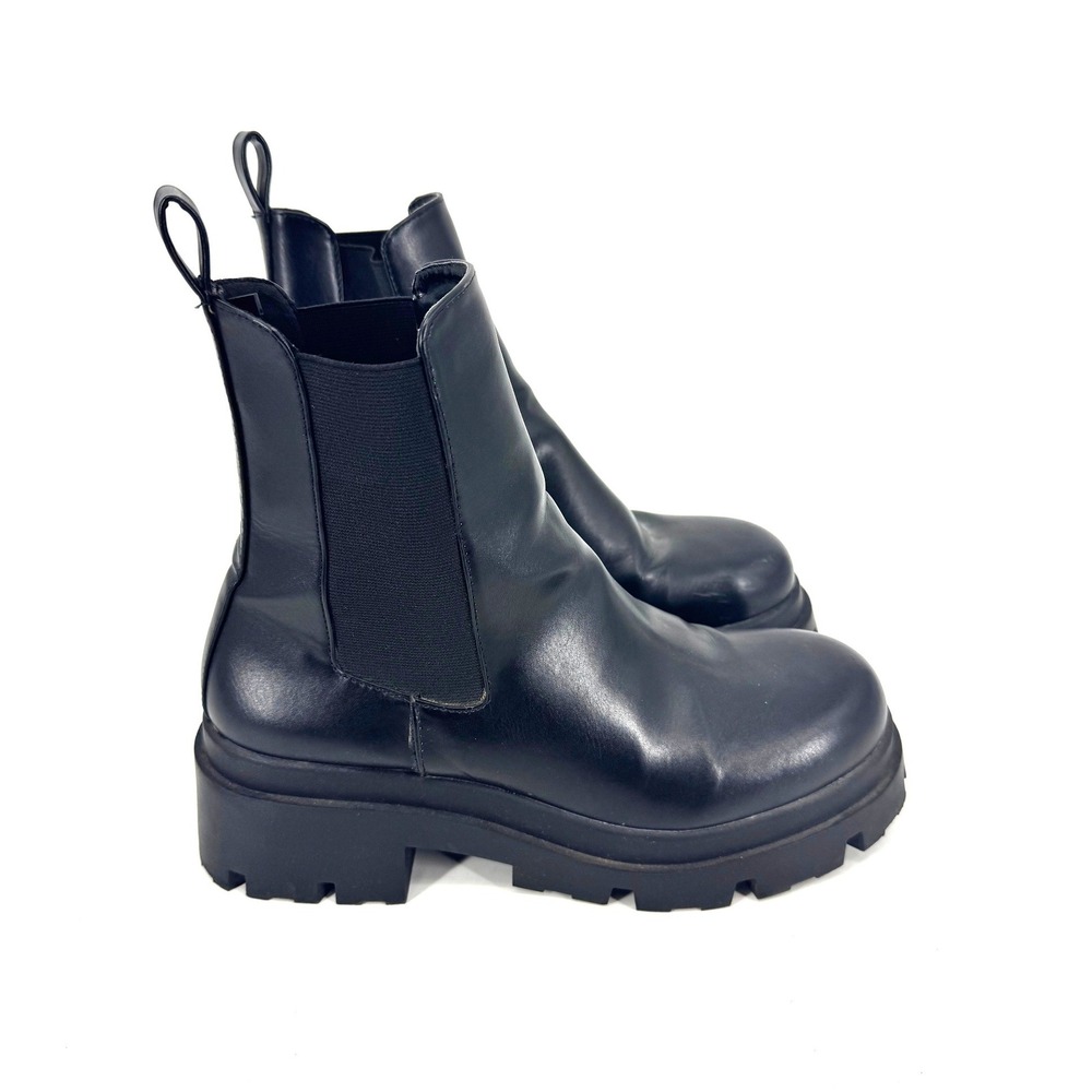 Zara Black Faux Leather Chunky Lug Sole Chelsea Boots Ankle 3126/611/040 Size 39 - Picture 2 of 6